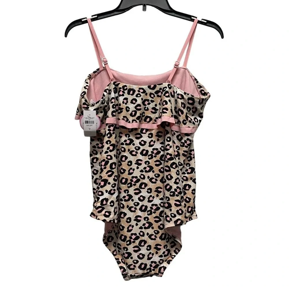 JUSTICE UPF 50‎ Uv Protection Girls' swimsuit Leopard Pink Size 14 Animal Print